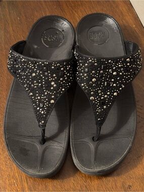 Black Jeweled Thong Sandals - Brand